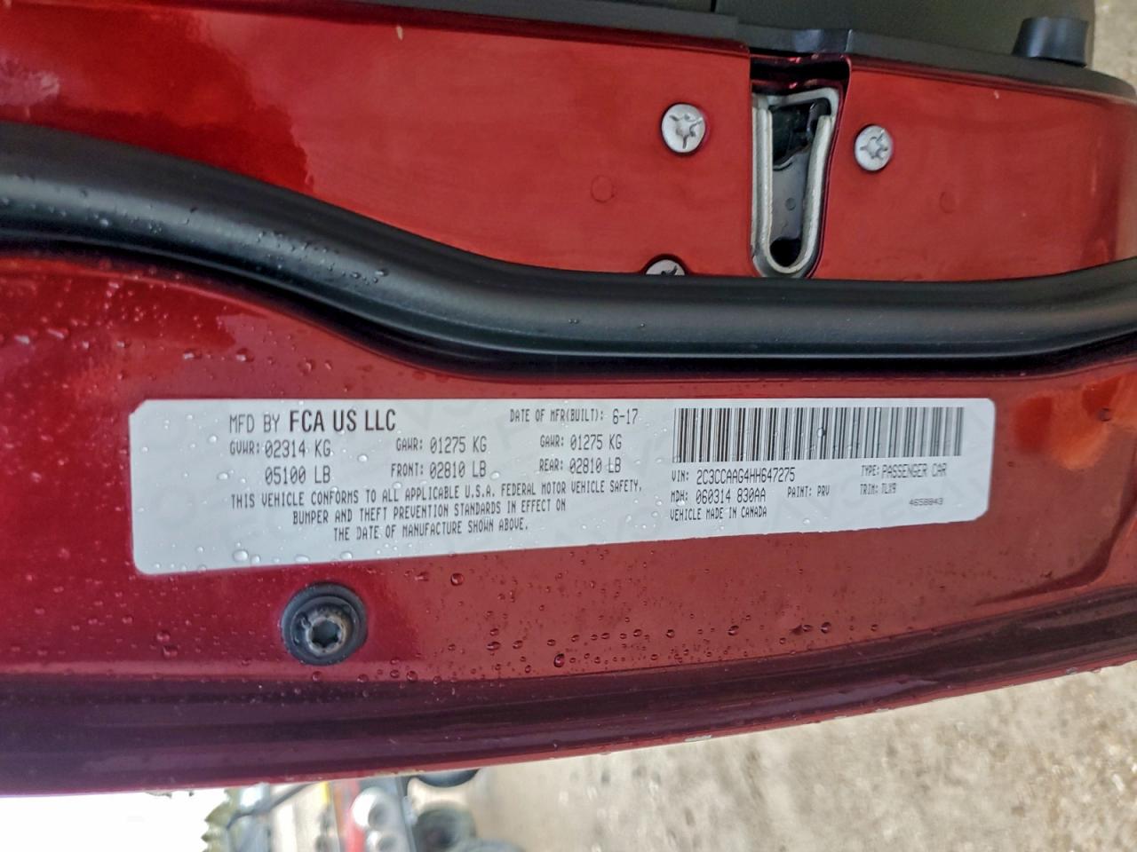 2017 Chrysler 300 Limited VIN: 2C3CCAAG4HH647275 Lot: 93980215