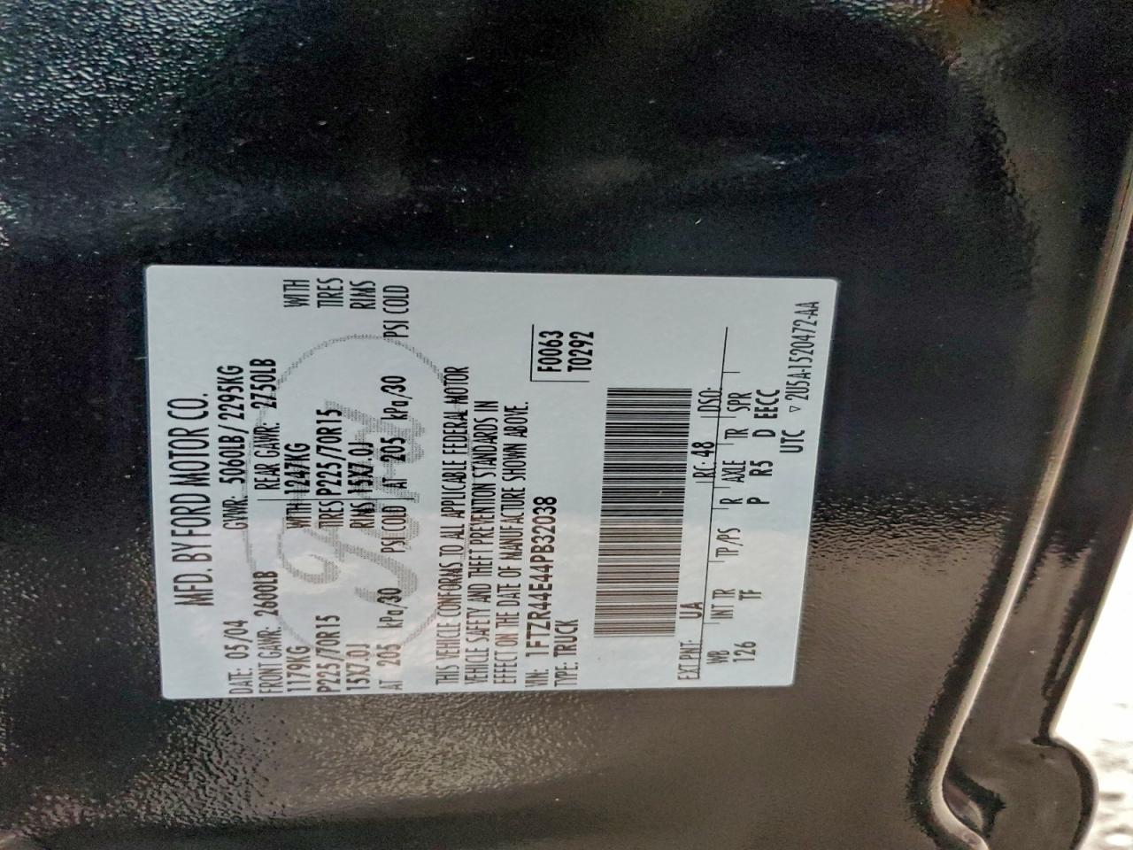 2004 Ford Ranger Super Cab VIN: 1FTZR44E44PB32038 Lot: 94101735