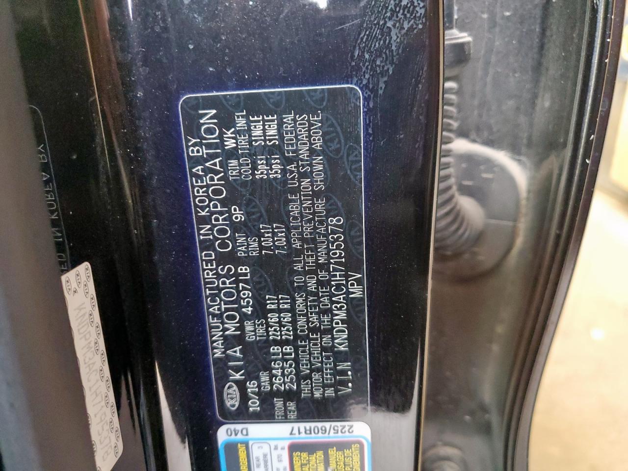 2017 Kia Sportage Lx VIN: KNDPM3AC1H7195378 Lot: 93435685