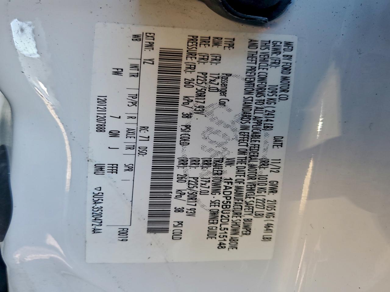 2013 Ford C-Max Sel VIN: 1FADP5BU2DL515148 Lot: 93377155