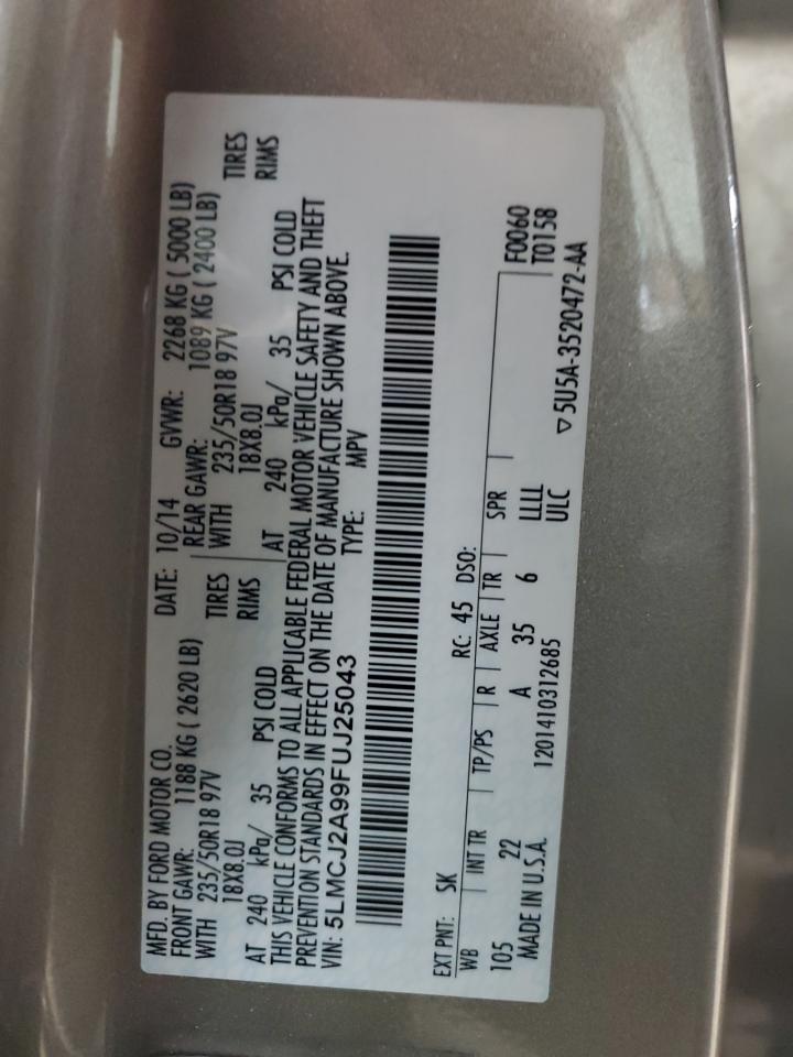 2015 Lincoln Mkc VIN: 5LMCJ2A99FUJ25043 Lot: 92486255