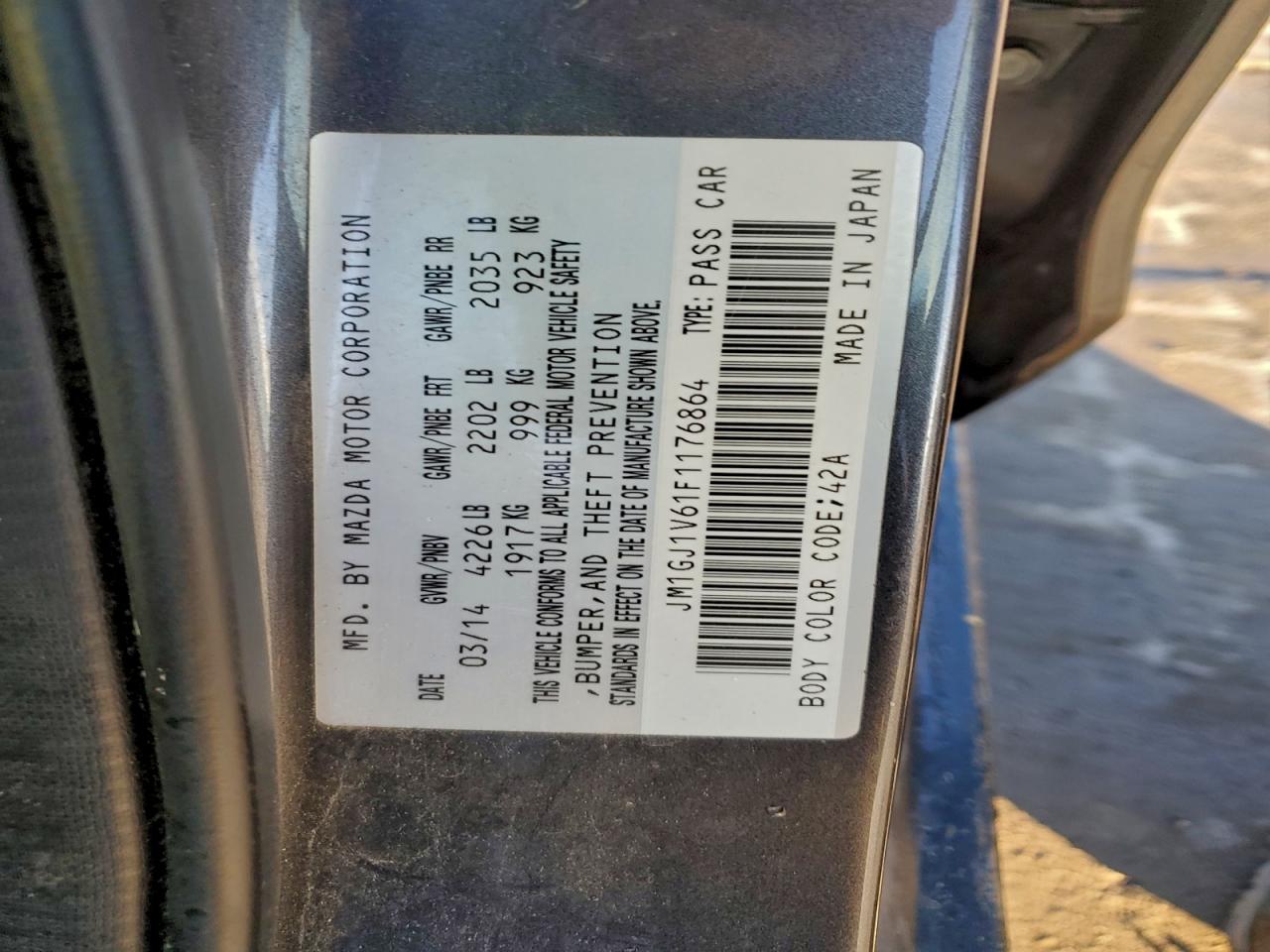 2015 Mazda 6 Touring VIN: JM1GJ1V61F1176864 Lot: 93547695