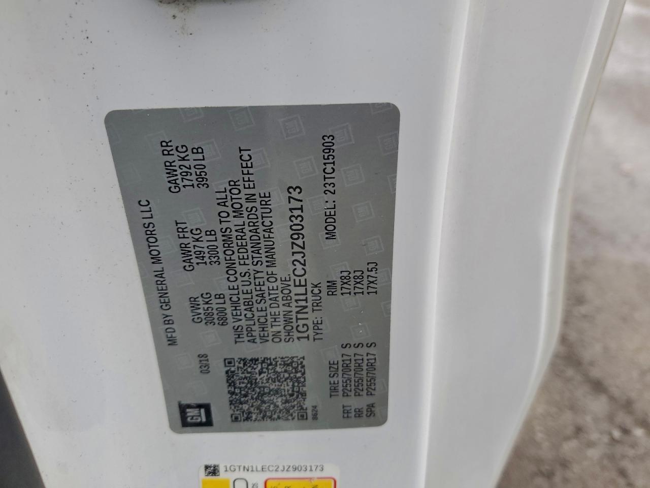2018 GMC Sierra C1500 VIN: 1GTN1LEC2JZ903173 Lot: 93198245