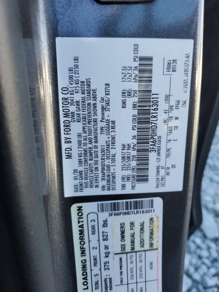 2020 Ford Fusion Se VIN: 3FA6P0HD7LR163011 Lot: 92079395