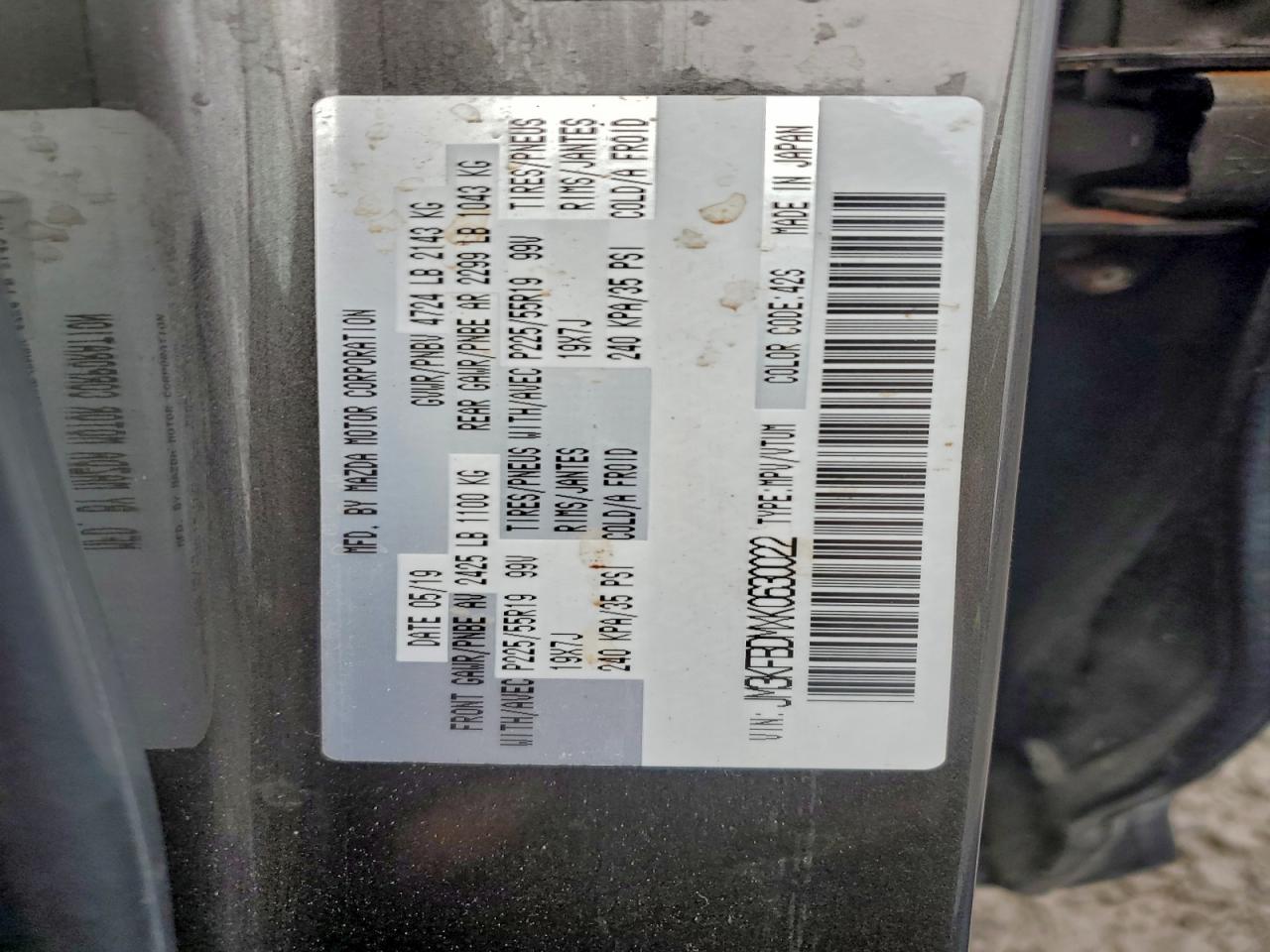 2019 Mazda Cx-5 Grand Touring VIN: JM3KFBDMXK0630022 Lot: 94951835