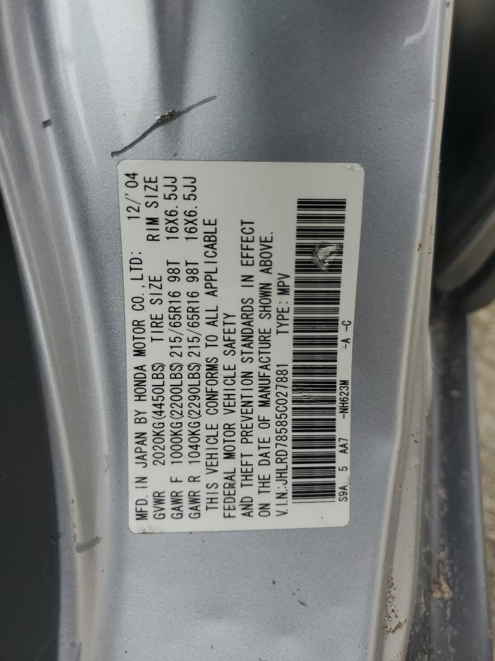 2005 Honda Cr-V Lx VIN: JHLRD78585C027881 Lot: 91532335