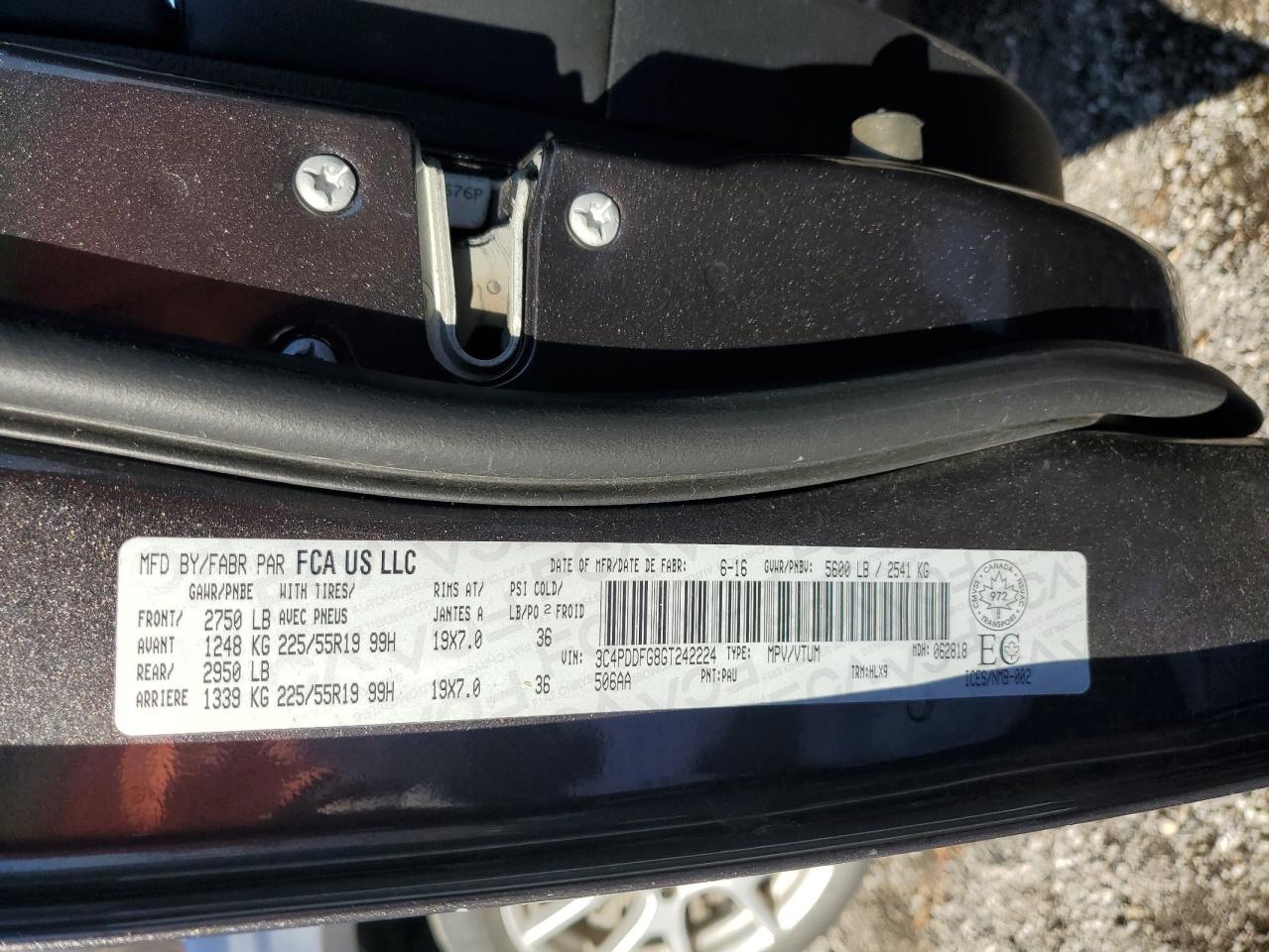 2016 Dodge Journey R/T VIN: 3C4PDDFG8GT242224 Lot: 92207925