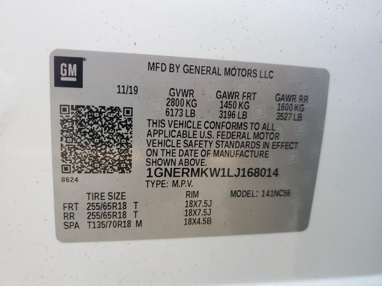 2020 Chevrolet Traverse Lt VIN: 1GNERMKW1LJ168014 Lot: 93065205