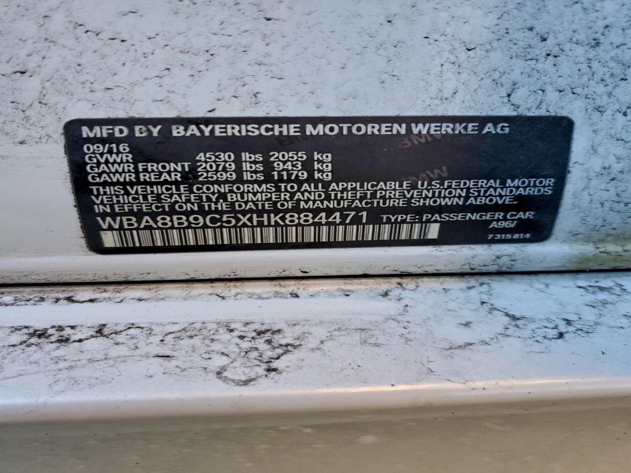 2017 BMW 330 I VIN: WBA8B9C5XHK884471 Lot: 93325535