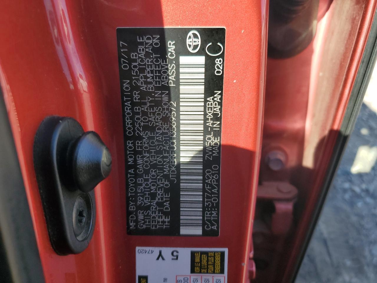 2017 Toyota Prius VIN: JTDKBRFU0H3569572 Lot: 92216875