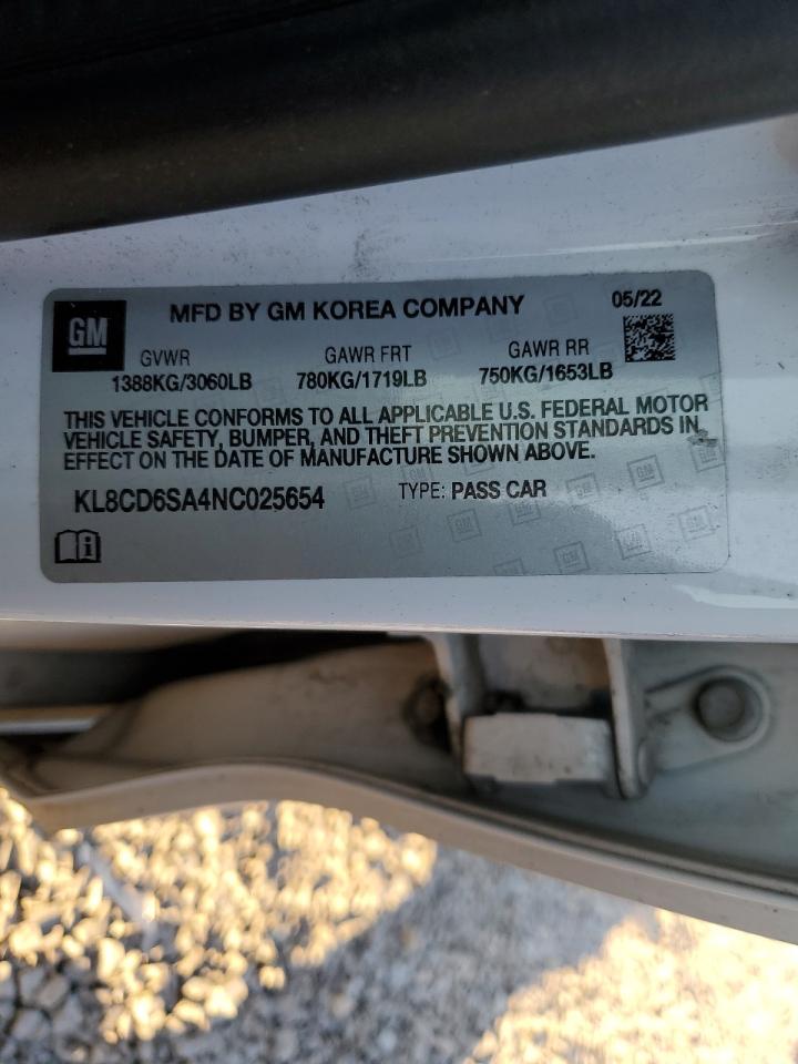 2022 Chevrolet Spark 1Lt VIN: KL8CD6SA4NC025654 Lot: 92632555