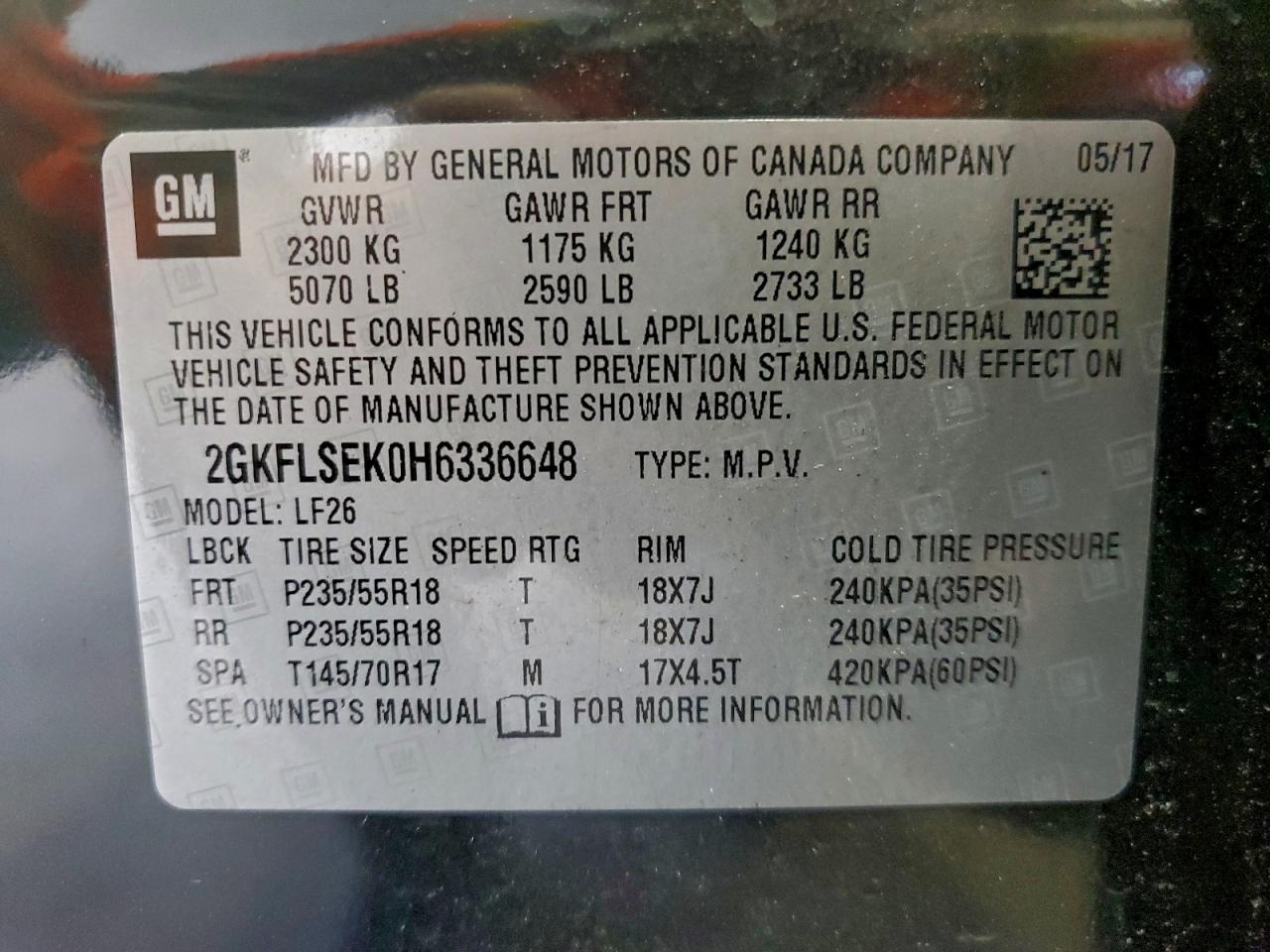 2017 GMC Terrain Sle VIN: 2GKFLSEK0H6336648 Lot: 94451425