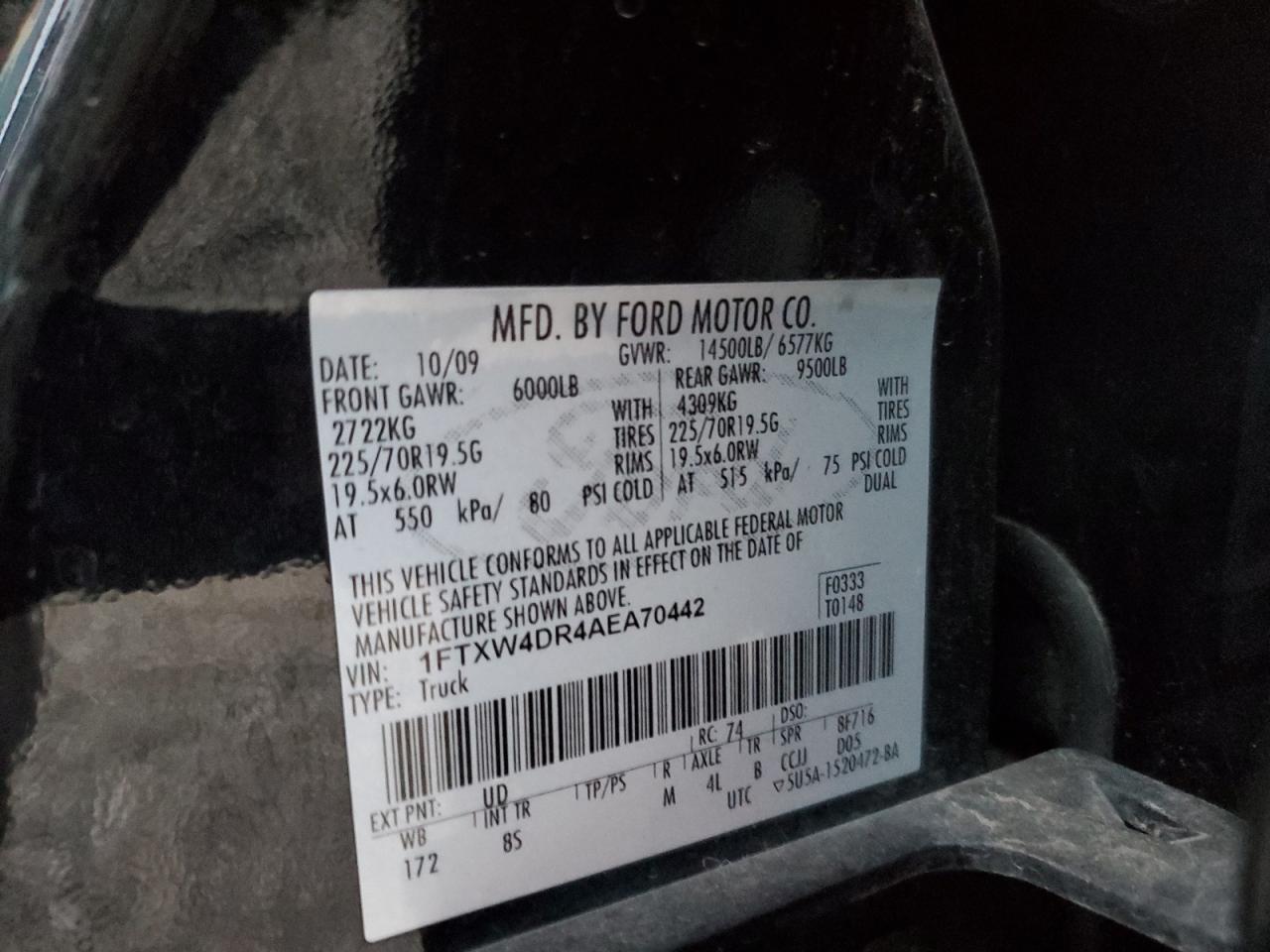 2010 Ford F450 Super Duty VIN: 1FTXW4DR4AEA70442 Lot: 90515735