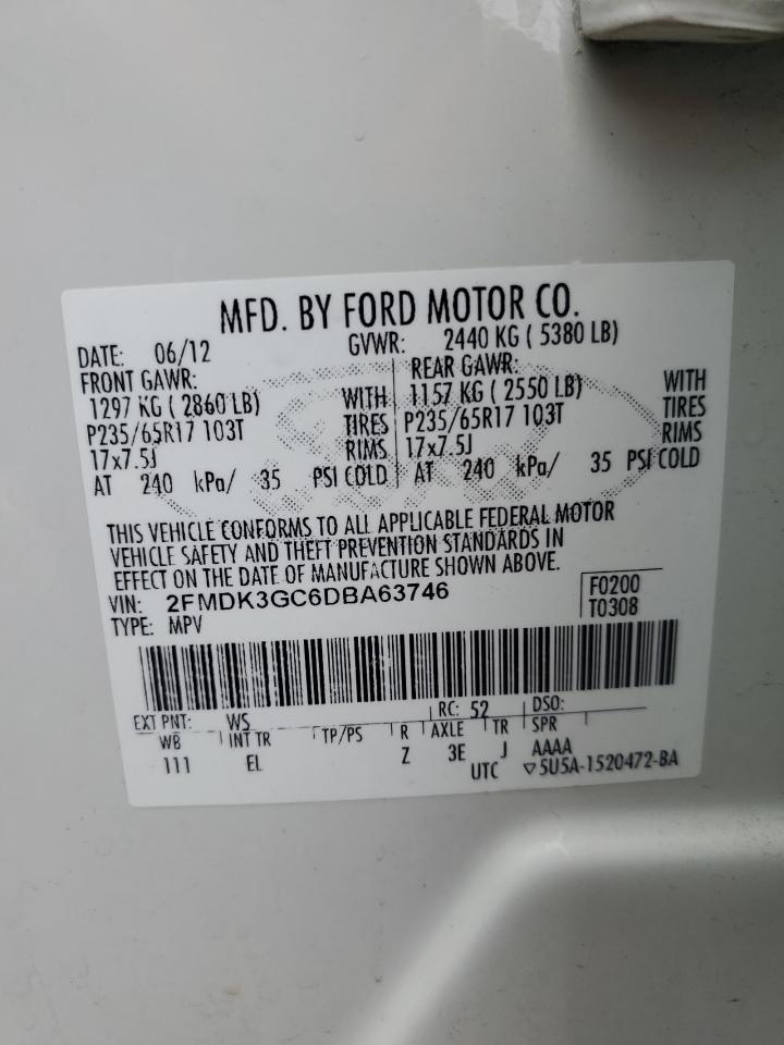 2013 Ford Edge Se VIN: 2FMDK3GC6DBA63746 Lot: 93767925