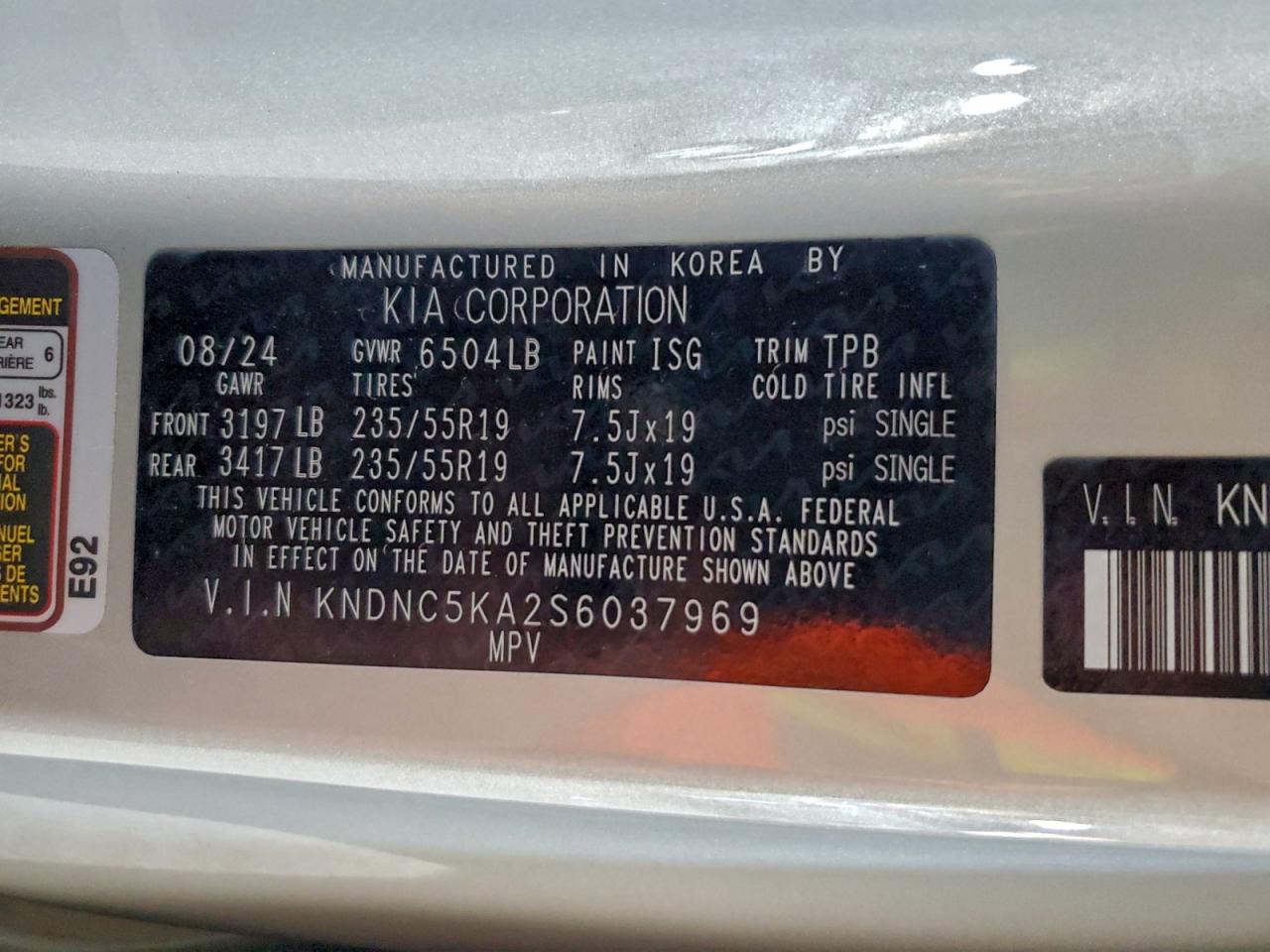 2025 Kia Carnival Ex VIN: KNDNC5KA2S6037969 Lot: 94534485