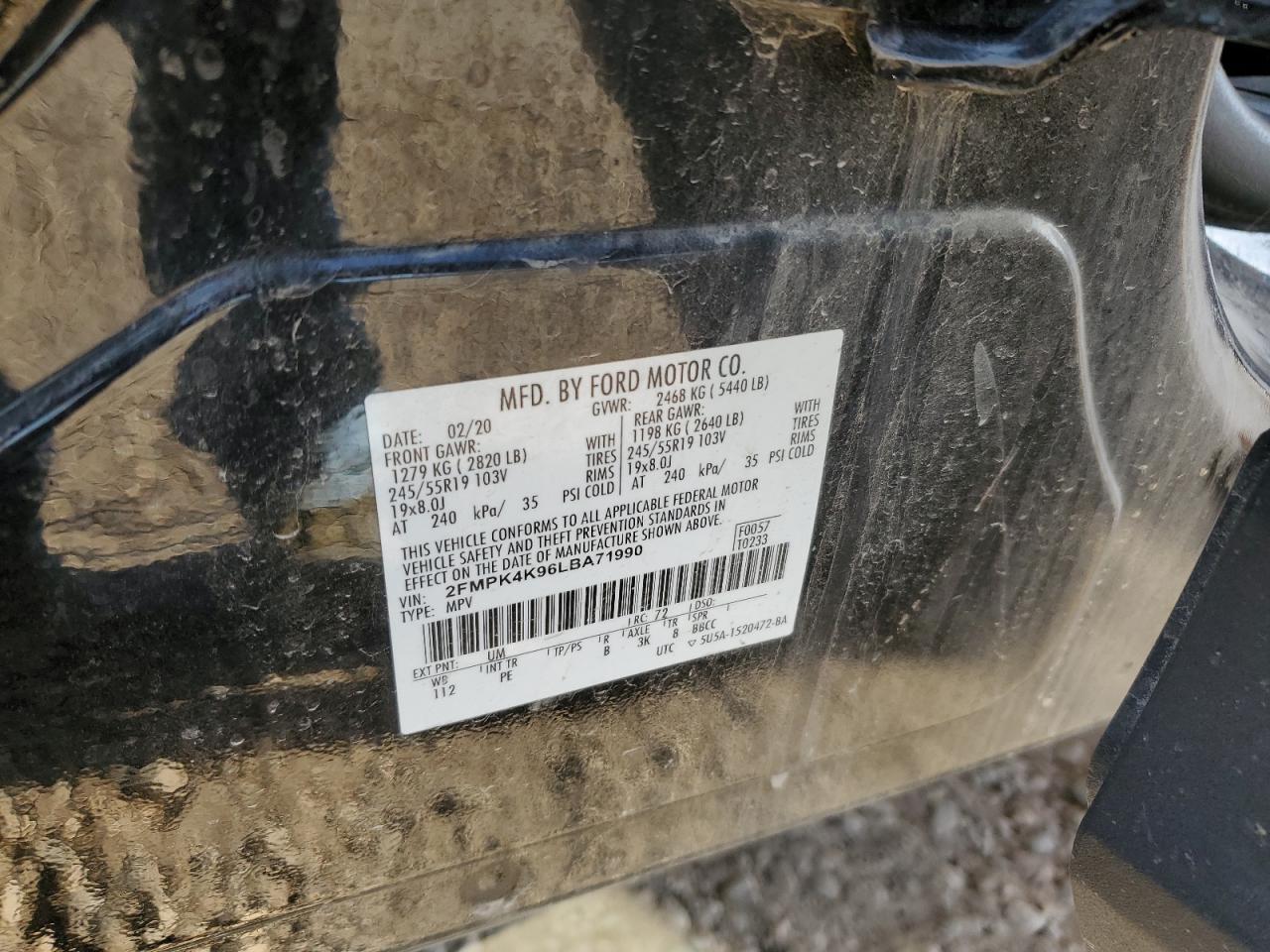 2020 Ford Edge Titanium VIN: 2FMPK4K96LBA71990 Lot: 92313255