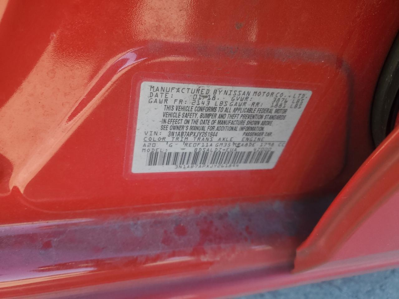 2018 Nissan Sentra S VIN: 3N1AB7APXJY261844 Lot: 91552235