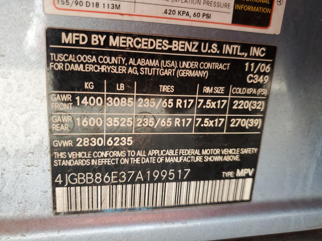 2007 Mercedes-Benz Ml 350 VIN: 4JGBB86E37A199517 Lot: 93770325