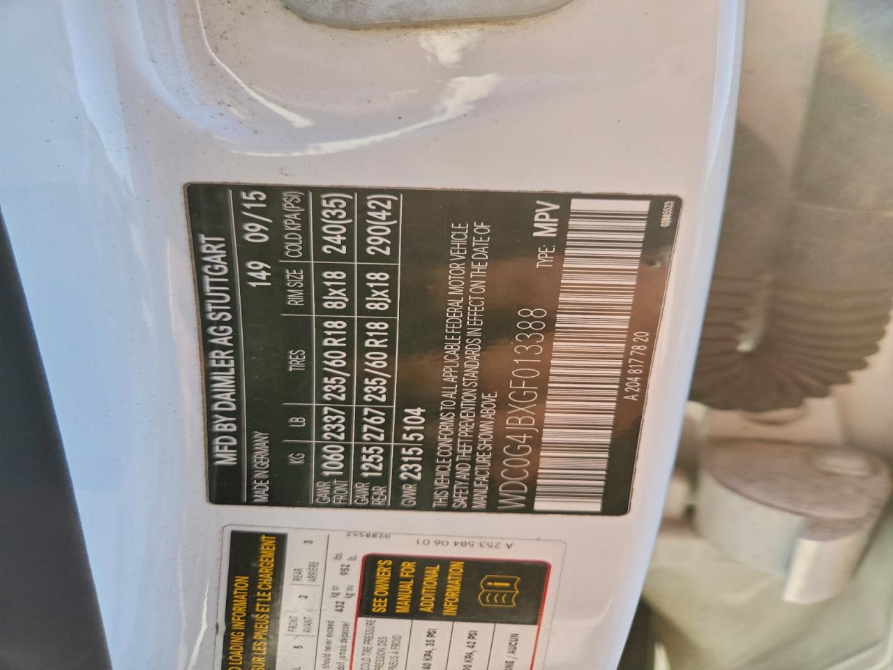 2016 Mercedes-Benz Glc 300 VIN: WDC0G4JBXGF013388 Lot: 94382985