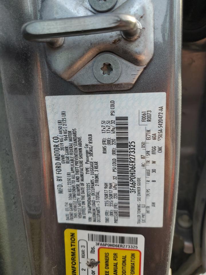 2014 Ford Fusion Se VIN: 3FA6P0HD6ER273325 Lot: 91433575