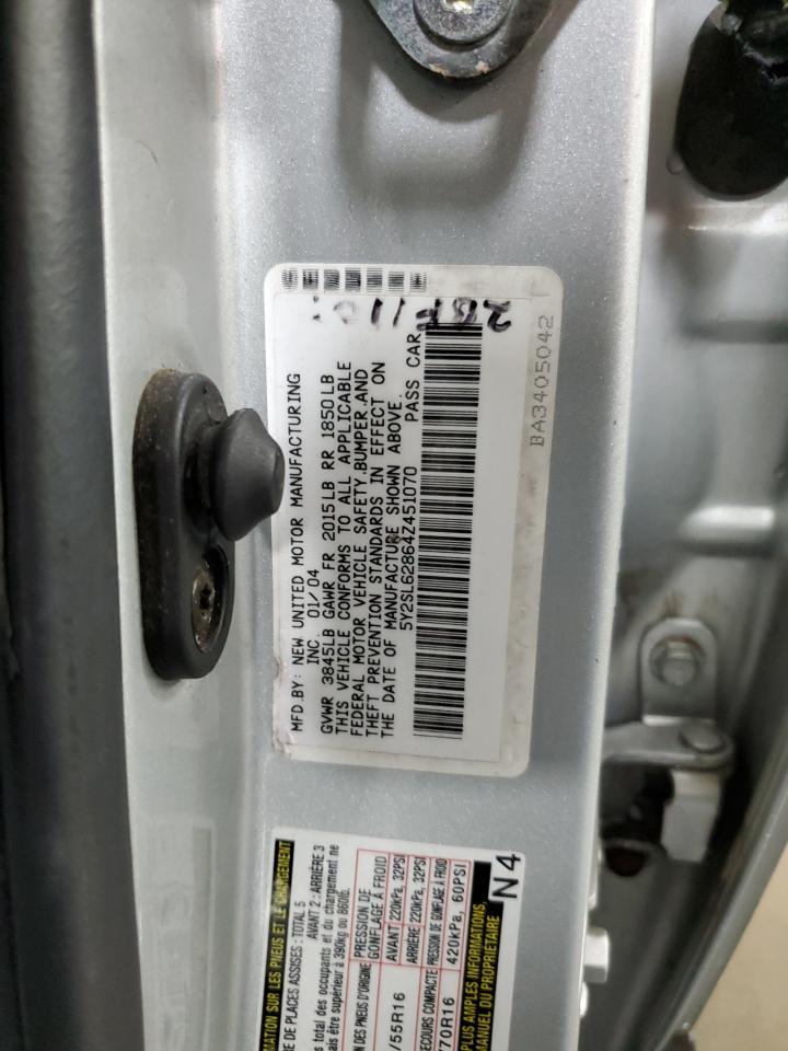 2004 Pontiac Vibe VIN: 5Y2SL62864Z451070 Lot: 92612705