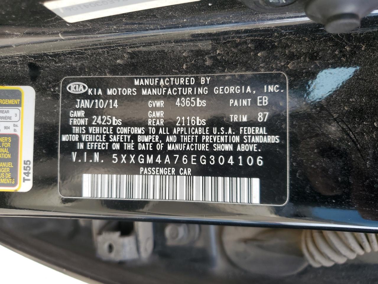 2014 Kia Optima Lx VIN: 5XXGM4A76EG304106 Lot: 93311535