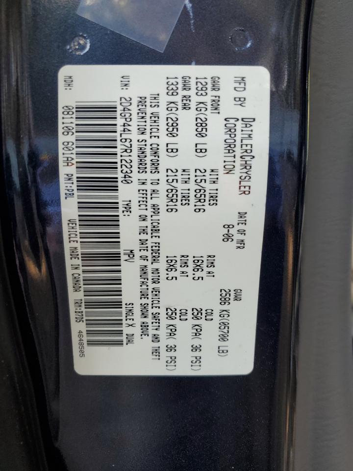 2007 Dodge Grand Caravan Sxt VIN: 2D4GP44L67R122340 Lot: 91281815