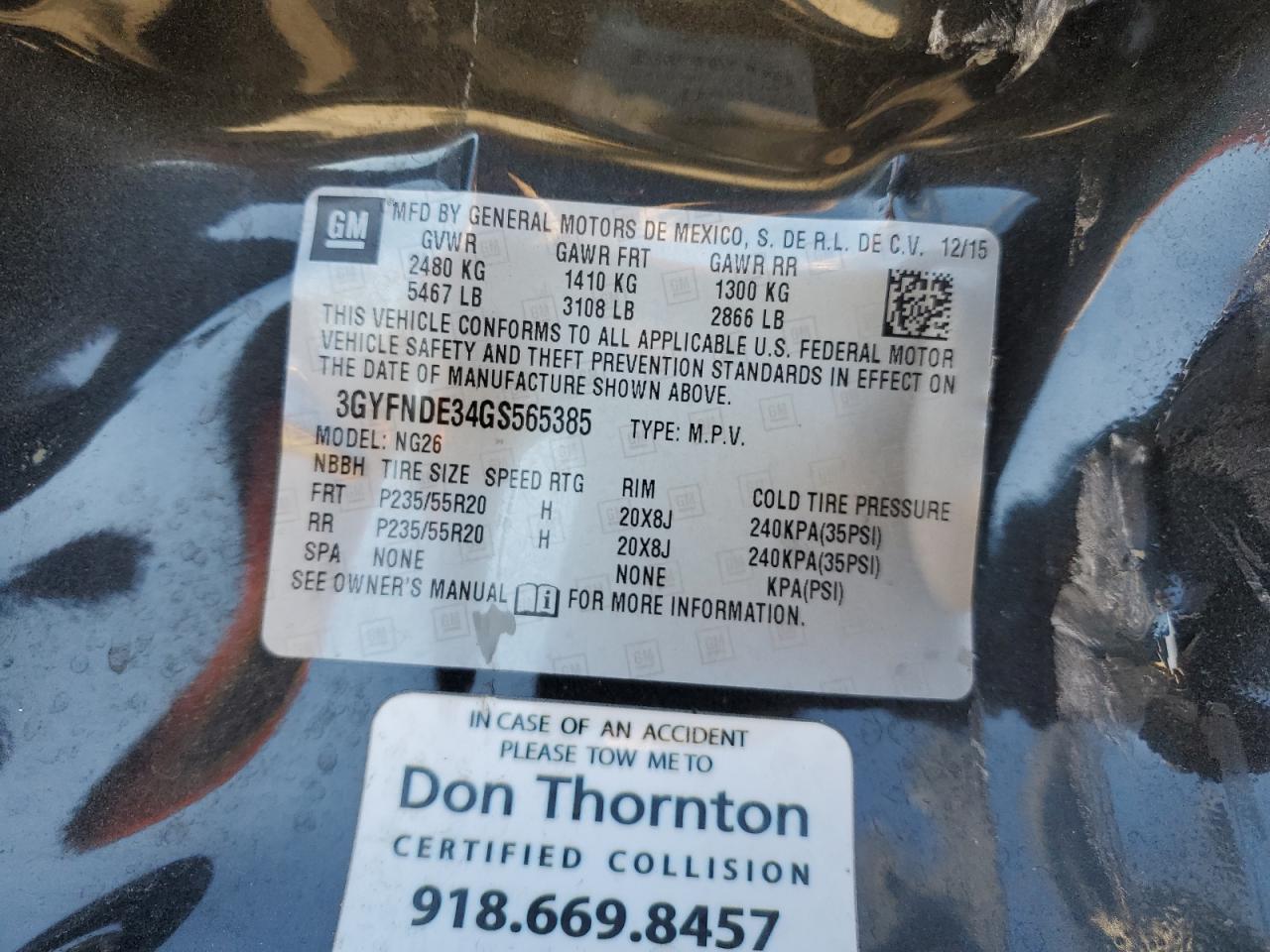 2016 Cadillac Srx Premium Collection VIN: 3GYFNDE34GS565385 Lot: 91411405