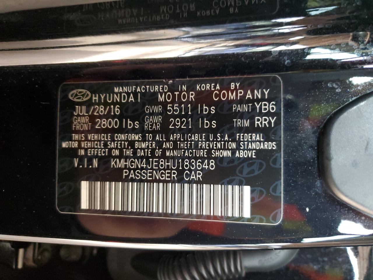 2017 Genesis G80 Base VIN: KMHGN4JE8HU183648 Lot: 93276655