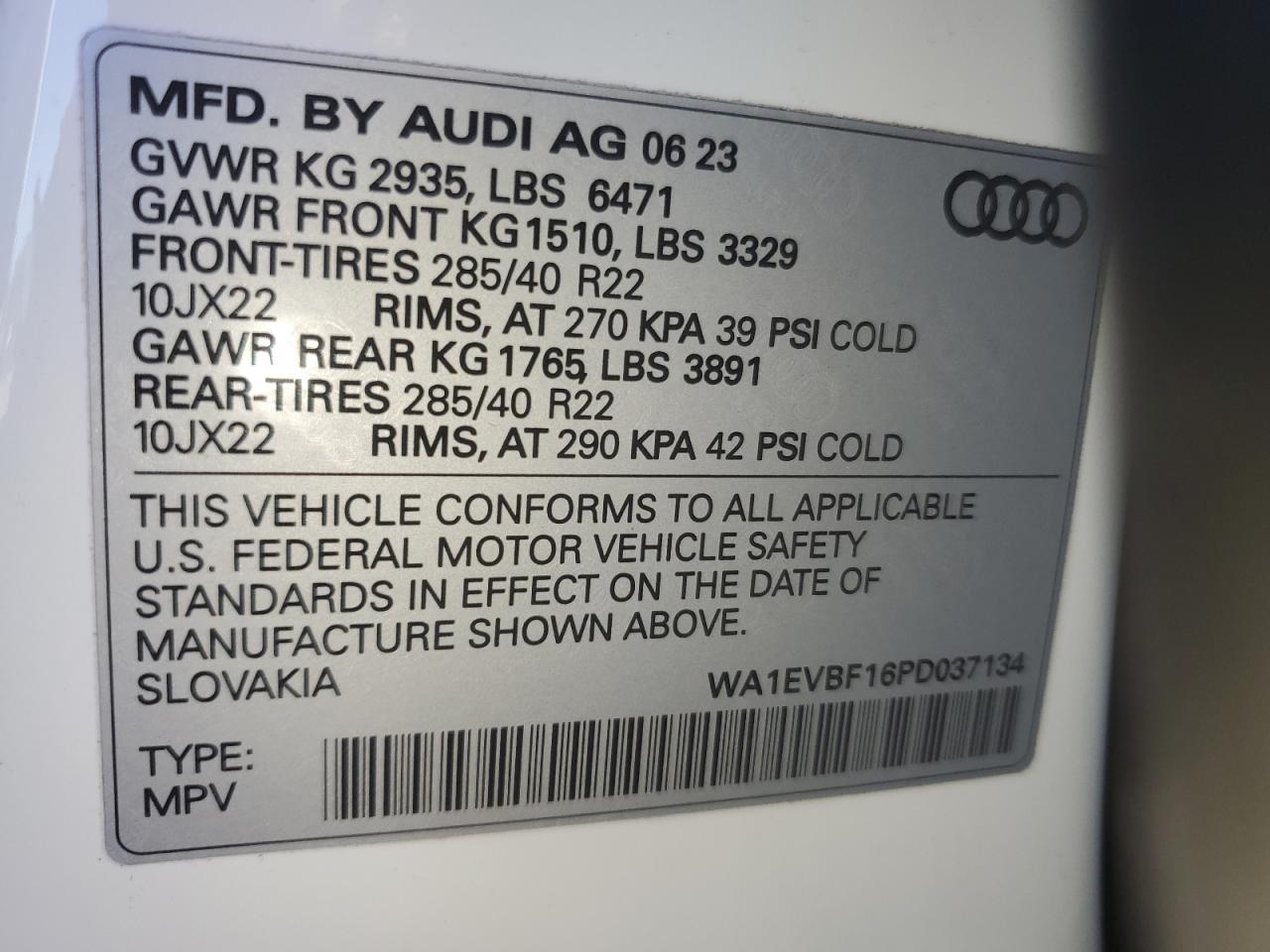 2023 Audi Q8 Premium Plus S-Line VIN: WA1EVBF16PD037134 Lot: 91661535