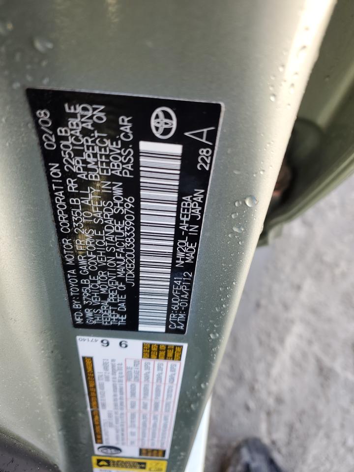 2008 Toyota Prius VIN: JTDKB20U383390796 Lot: 92329035