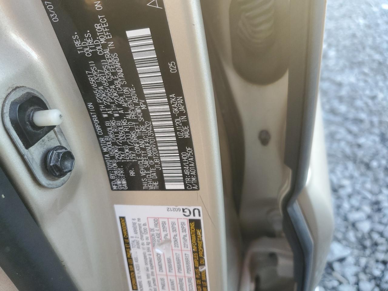 2007 Lexus Gx 470 VIN: JTJBT20X970139432 Lot: 92219505