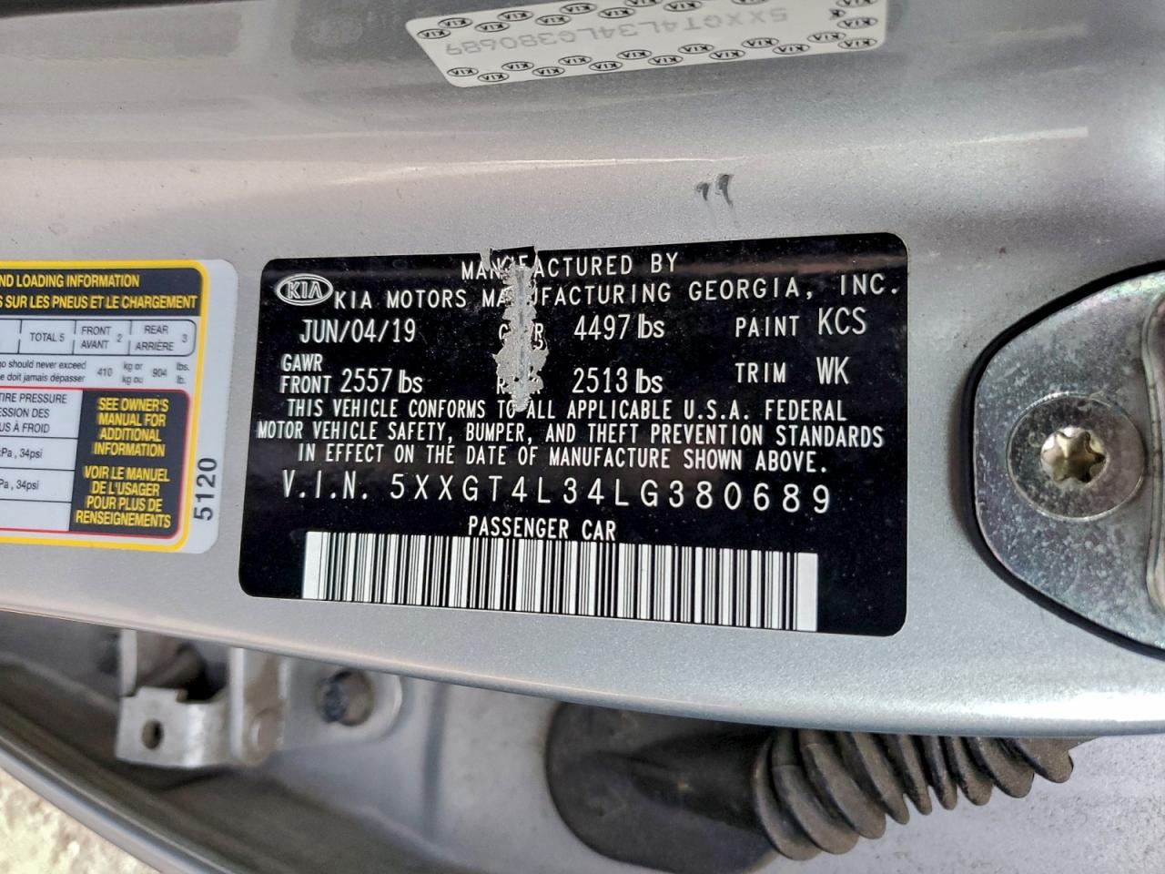 2020 Kia Optima Lx VIN: 5XXGT4L34LG380689 Lot: 92954045