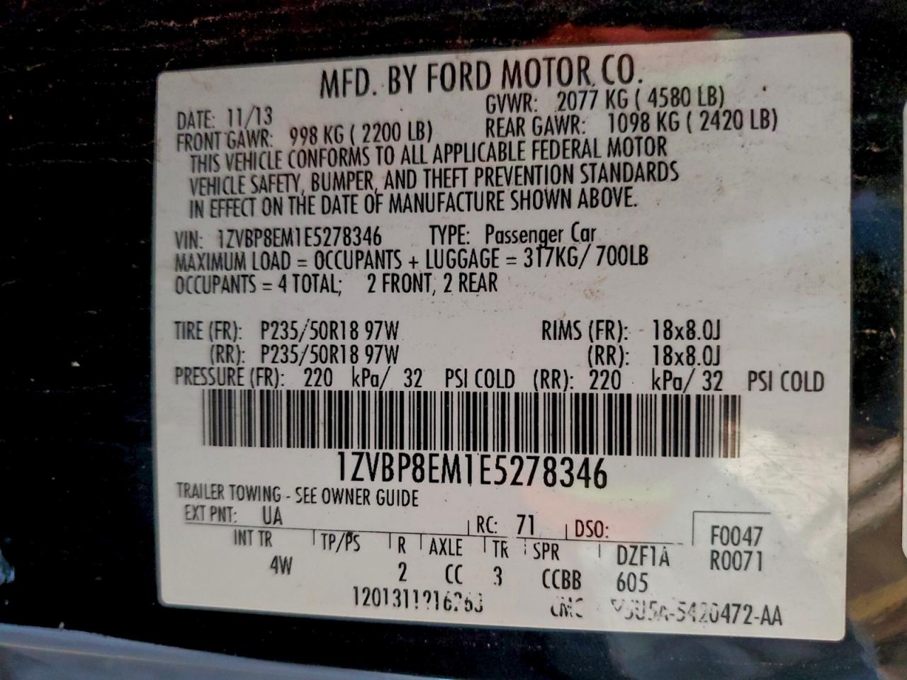 2014 Ford Mustang VIN: 1ZVBP8EM1E5278346 Lot: 93213615