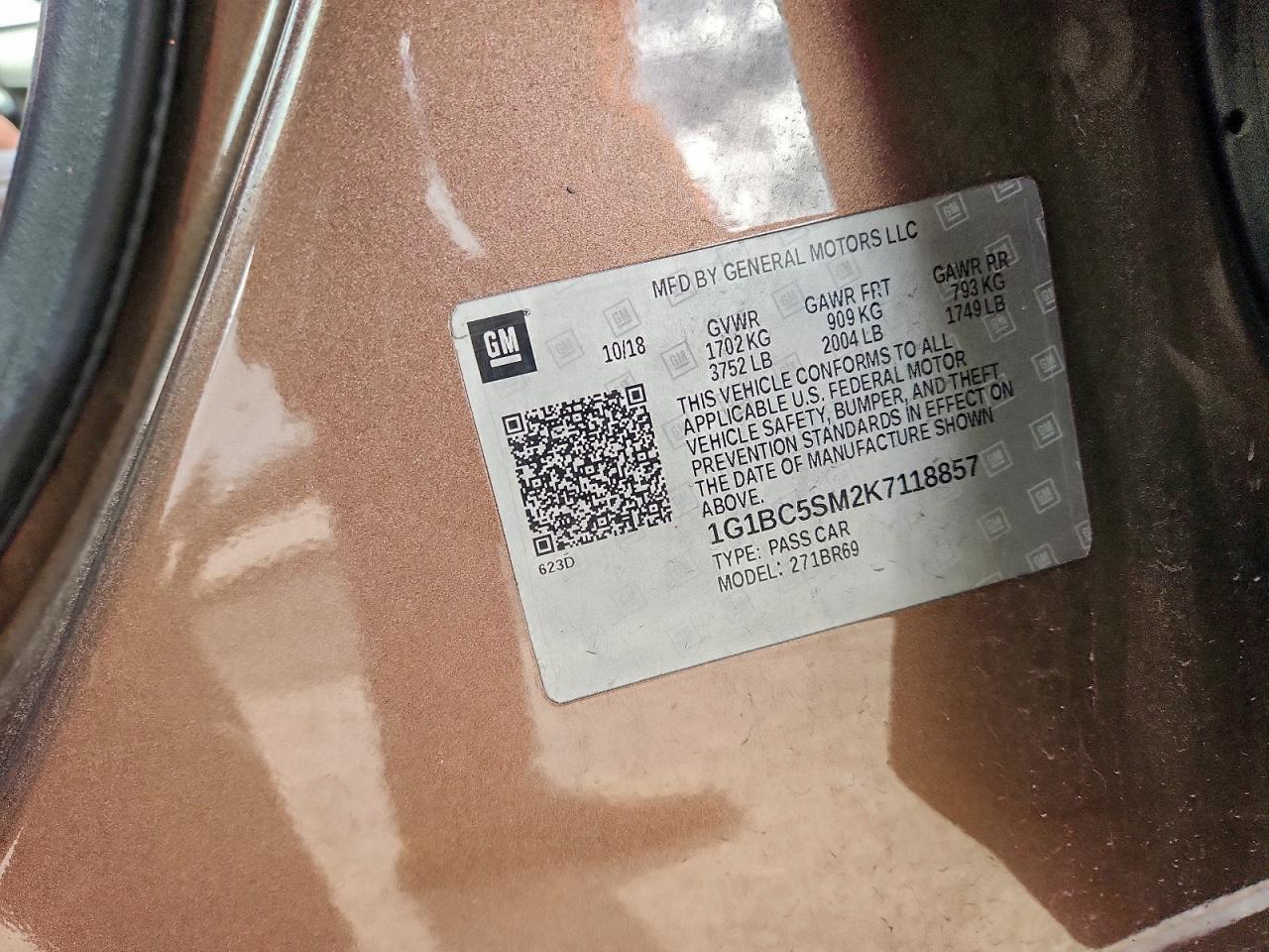 2019 Chevrolet Cruze Ls VIN: 1G1BC5SM2K7118857 Lot: 94302975