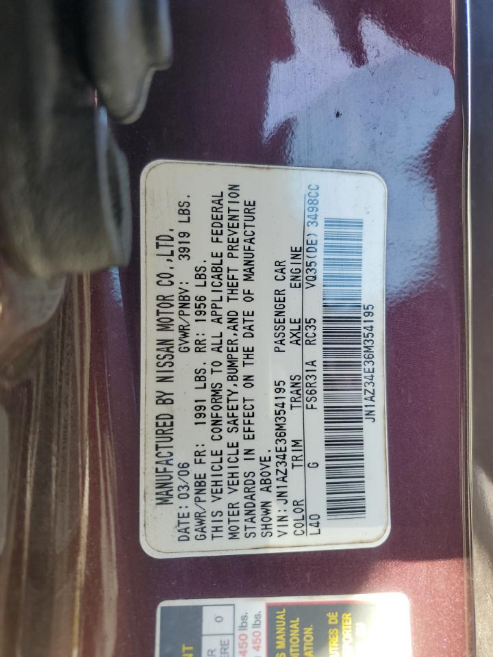 2006 Nissan 350Z Coupe VIN: JN1AZ34E36M354195 Lot: 92341855