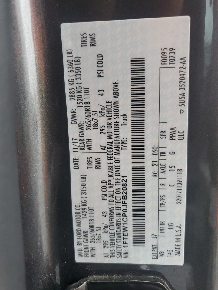 2018 Ford F150 Supercrew VIN: 1FTEW1CP0JFB20821 Lot: 90716125