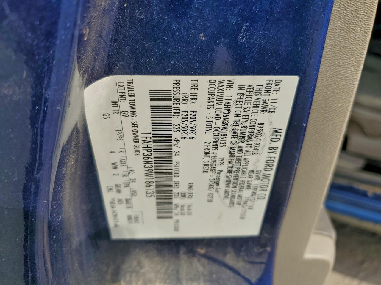 2009 Ford Focus Ses VIN: 1FAHP36N39W186135 Lot: 94300615