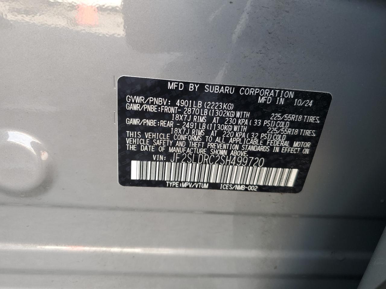 2025 Subaru Forester Limited VIN: JF2SLDRC2SH499720 Lot: 93218875