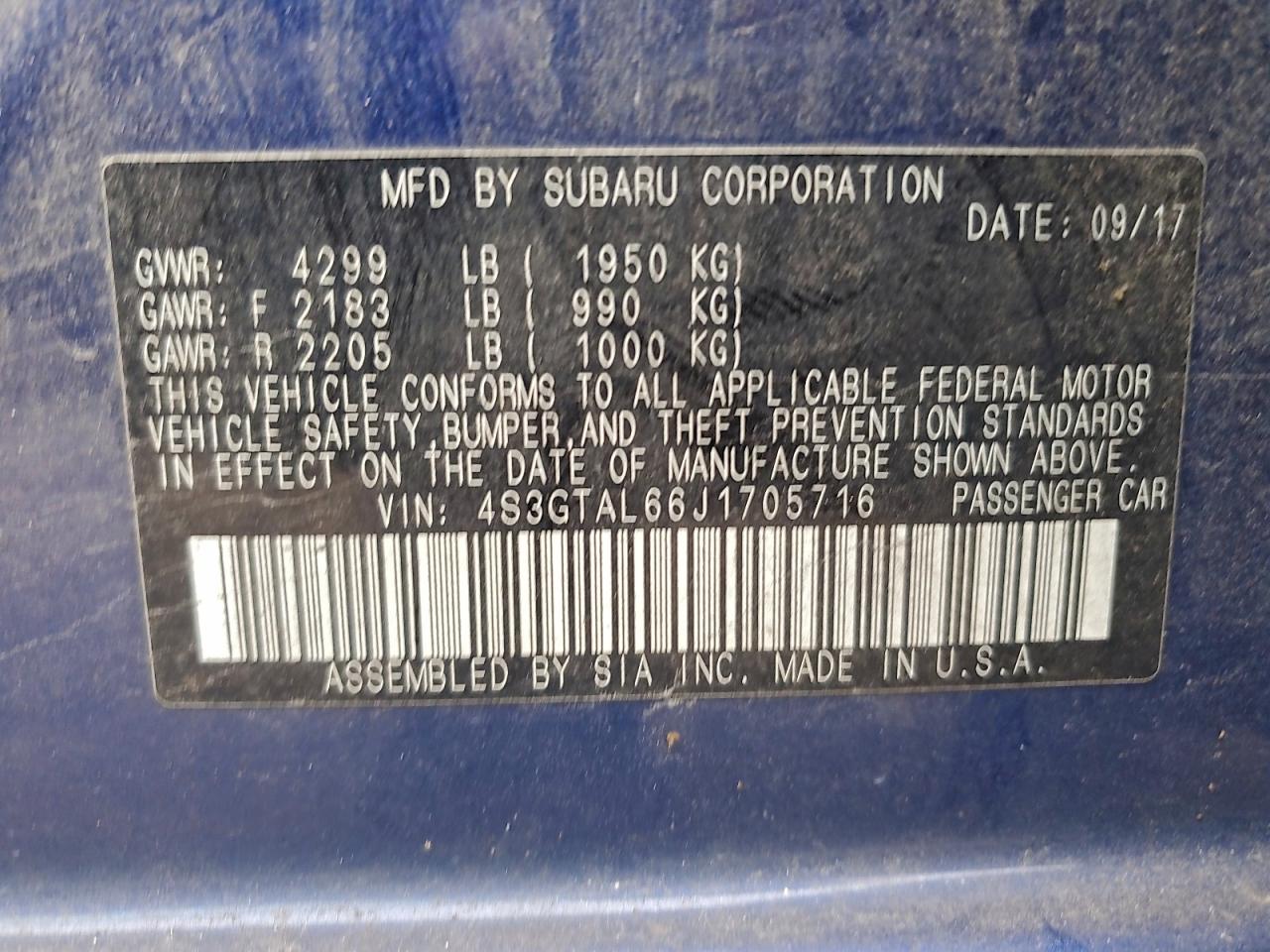 2018 Subaru Impreza Sport VIN: 4S3GTAL66J1705716 Lot: 93344485