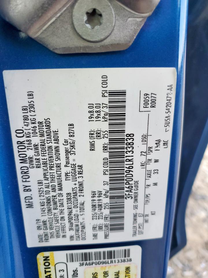 2020 Ford Fusion Titanium VIN: 3FA6P0D96LR133838 Lot: 92685215