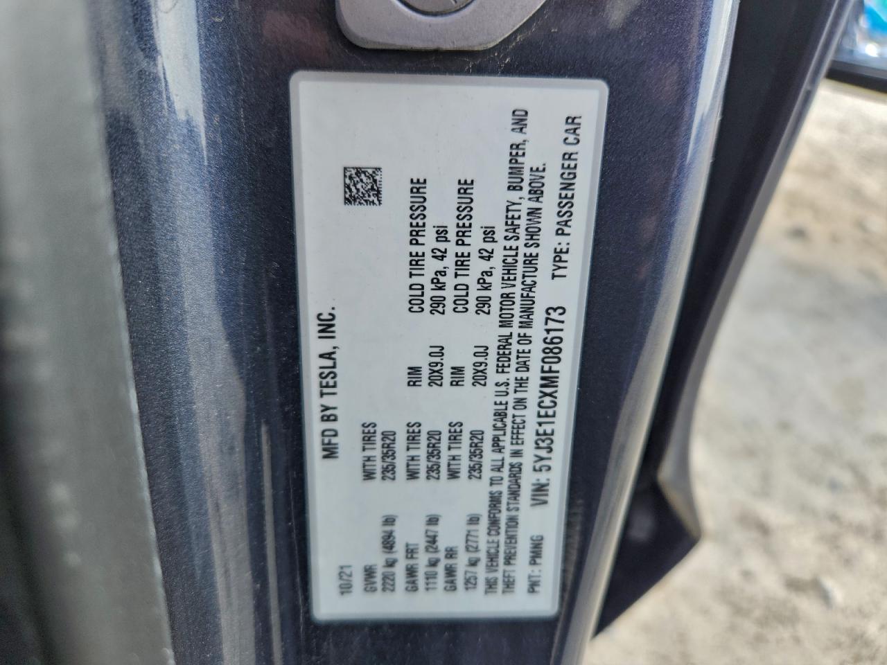 2021 Tesla Model 3 VIN: 5YJ3E1ECXMF086173 Lot: 94356145