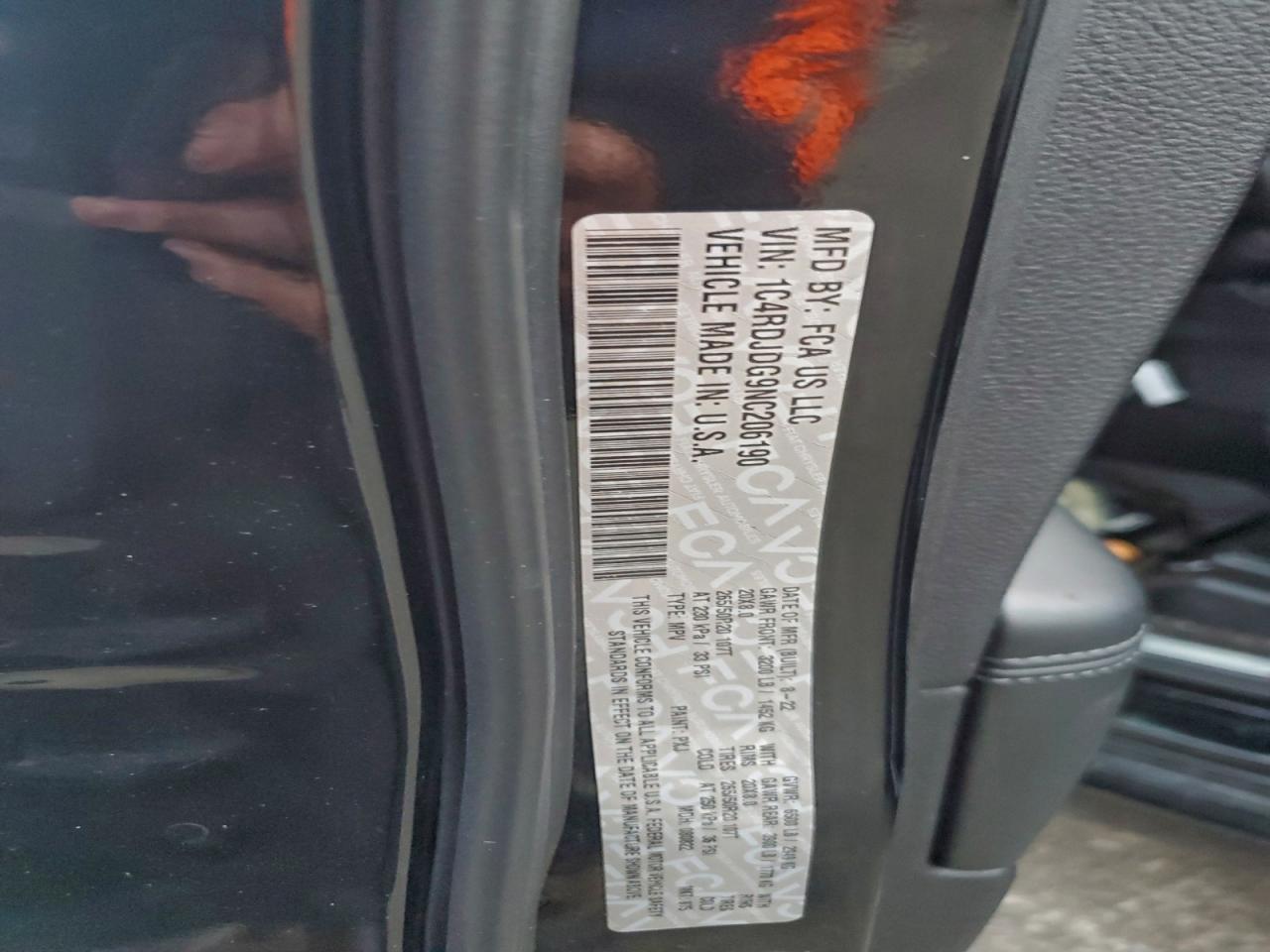 2022 Dodge Durango Gt VIN: 1C4RDJDG9NC206190 Lot: 93936895