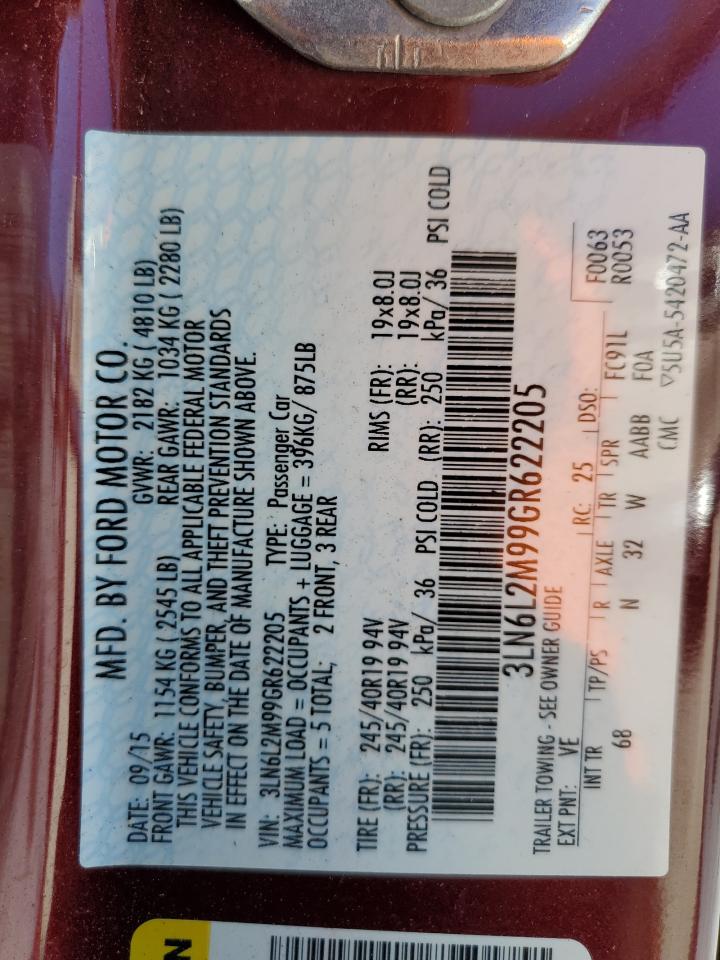 2016 Lincoln Mkz Black Label VIN: 3LN6L2M99GR622205 Lot: 92201035