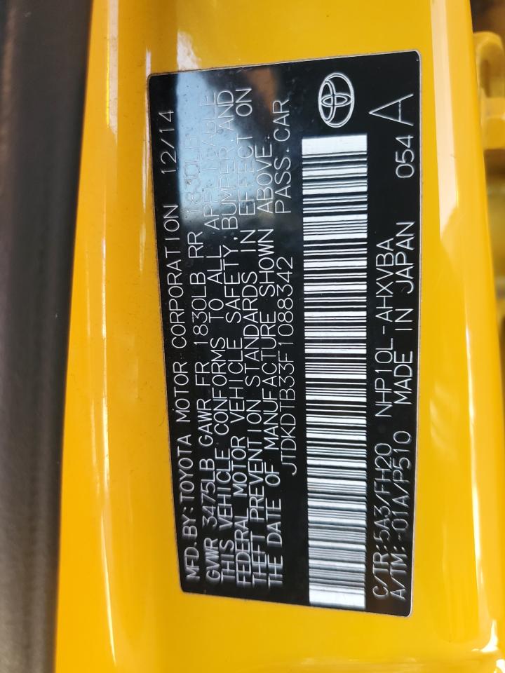 2015 Toyota Prius C VIN: JTDKDTB33F1088342 Lot: 90889385