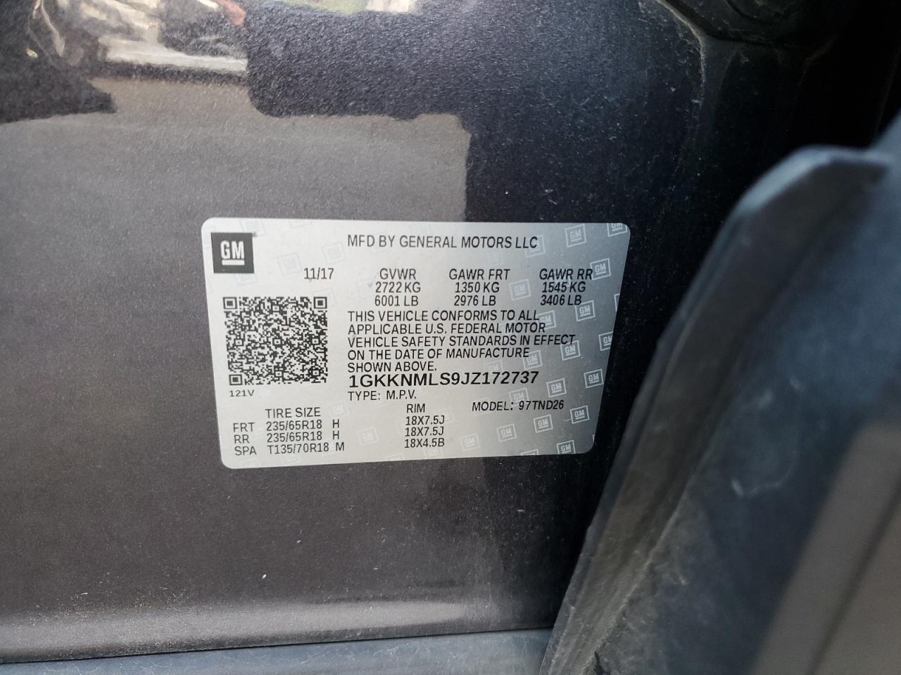 2018 GMC Acadia Slt-1 VIN: 1GKKNMLS9JZ172737 Lot: 92693995