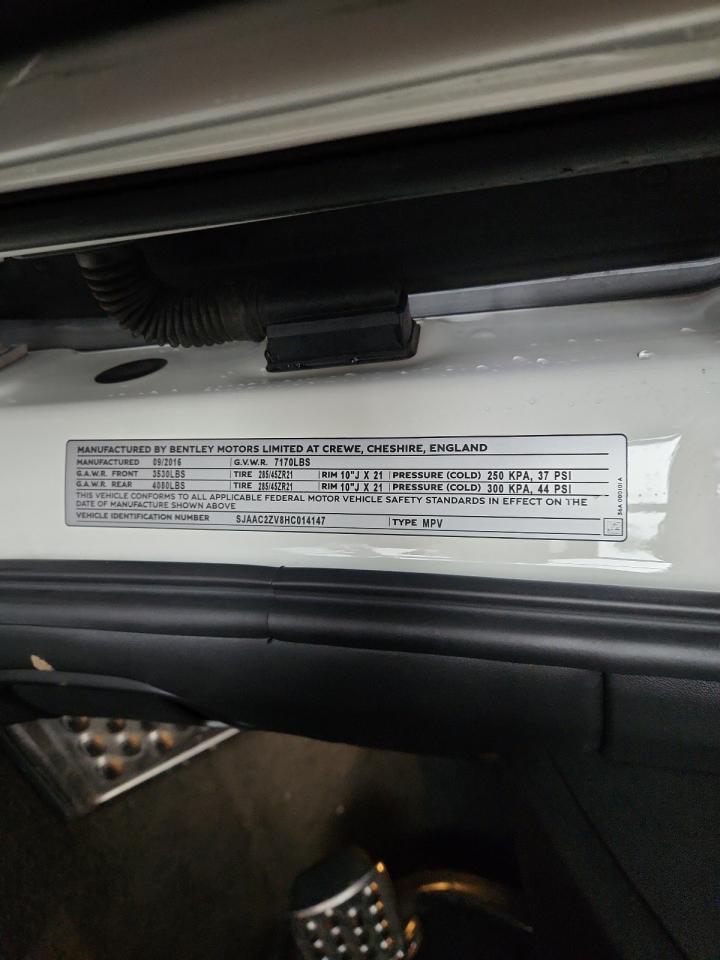 2017 Bentley Bentayga VIN: SJAAC2ZV8HC014147 Lot: 93500565