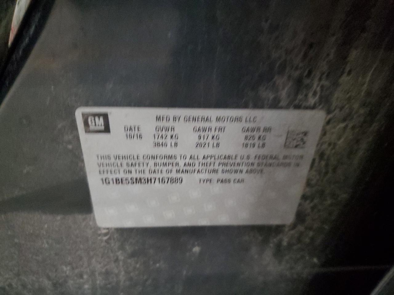 2017 Chevrolet Cruze Lt VIN: 1G1BE5SM3H7167889 Lot: 93667915