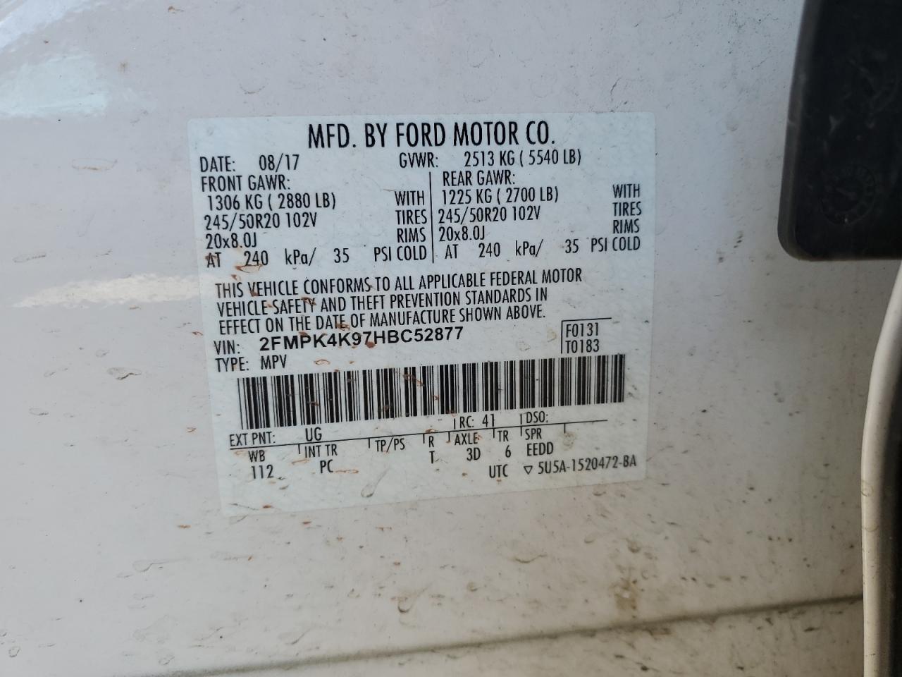 2017 Ford Edge Titanium VIN: 2FMPK4K97HBC52877 Lot: 91477385