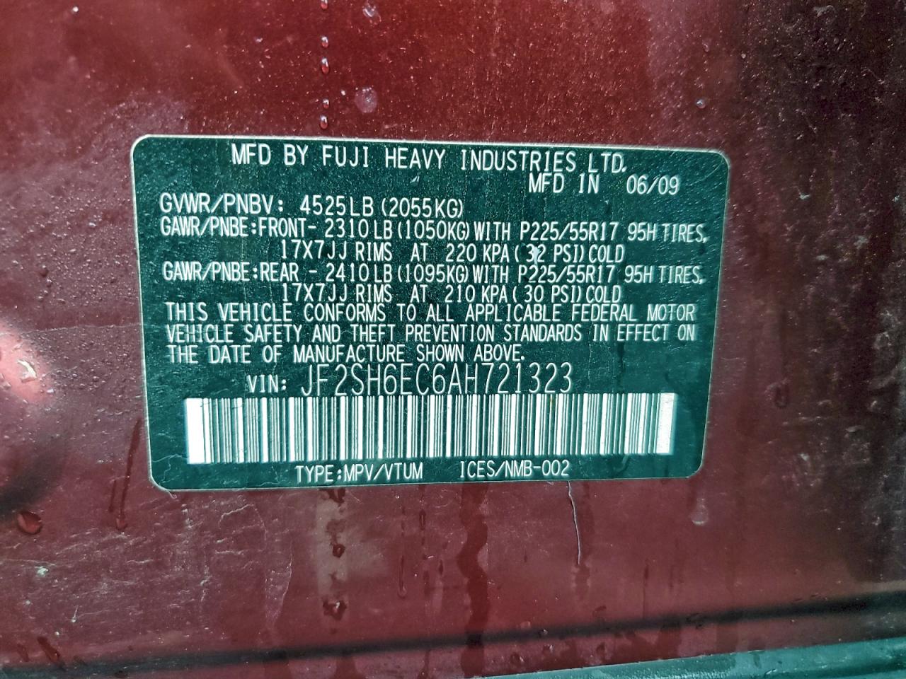 2010 Subaru Forester 2.5Xt VIN: JF2SH6EC6AH721323 Lot: 92745725